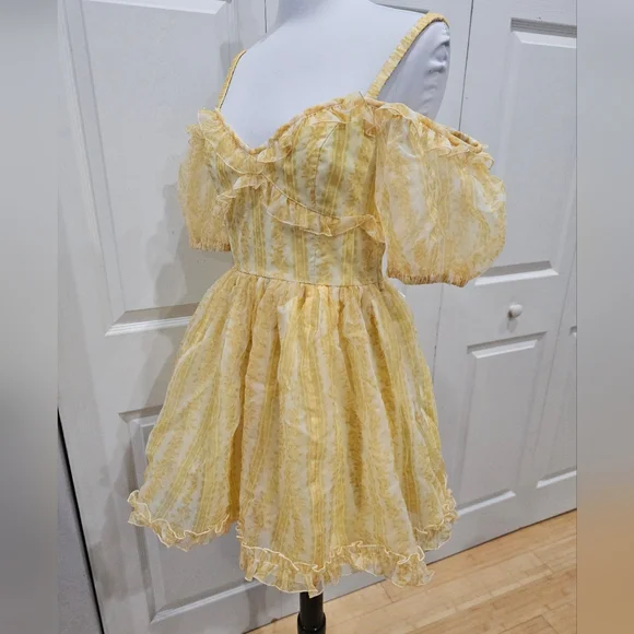 ~SOLD~Dolls Kill Sugar Thrillz SAMPLE Sense N' Sensibility Yellow Corset Dress S - Picture 11 of 14